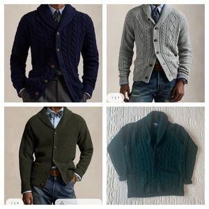 Polo Ralph Lauren Vintage Wool Shawl Collar  Cardigan Cable Knit Sweater Large